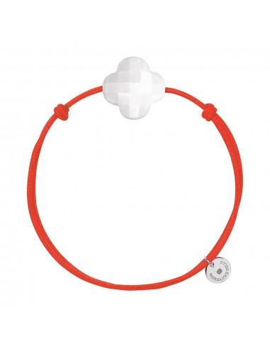 MORGANNE BELLO BRACELET FRIANDISE CORDON ORANGE FLUO TRÈFLE AGATE BLANCHE 50-70% off 