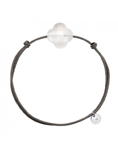 MORGANNE BELLO BRACELET FRIANDISE CORDON TAUPE TRÈFLE AGATE BLANCHE pas cheres