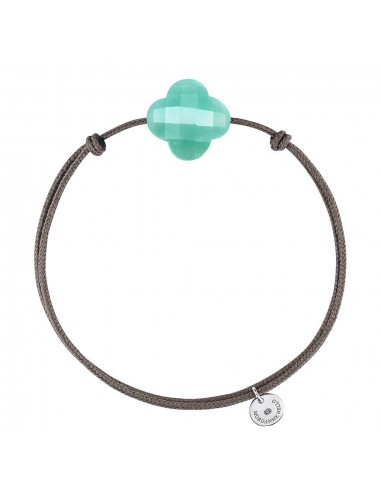 MORGANNE BELLO BRACELET FRIANDISE CORDON TAUPE TRÈFLE AMAZONITE solde