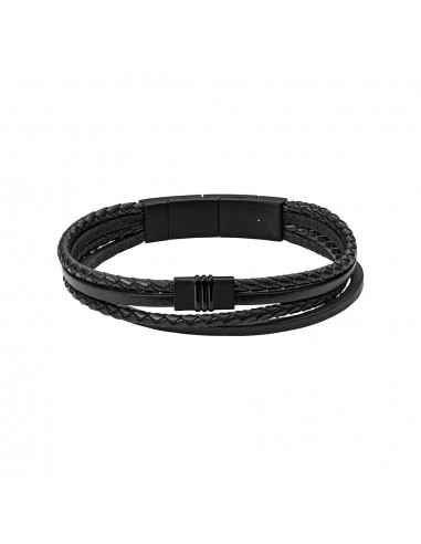 BRACELET FOSSIL MULTI-RANGS EN CUIR NOIR commande en ligne