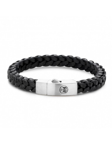 BRACELET REBEL & ROSE CUIR TRESSE CARRE NOIR outlet