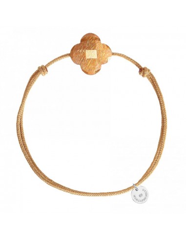 BRACELET FRIANDISE CORDON BEIGE DORÉ TREFLE PIERRE DE SOLEIL Jusqu'à 80% De Réduction