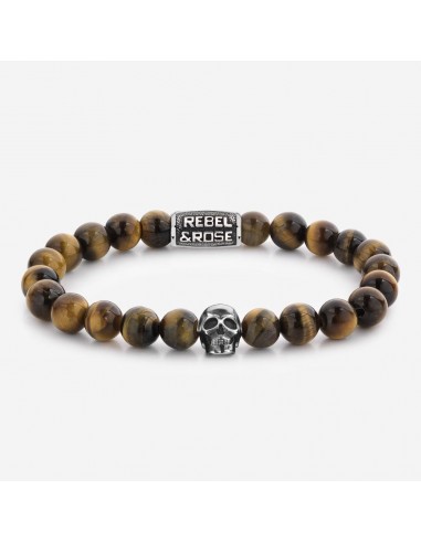 BRACELET REBEL & ROSE SKULL MIXED TIGER EYE 8MM la chaussure