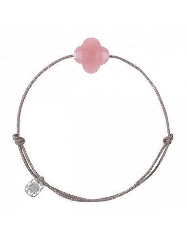 BRACELET FRIANDISE CORDON TAUPE TREFLE GUAVA QUARTZ 50-70% off 