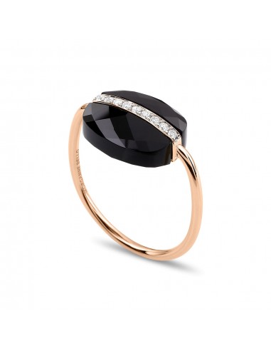 MORGANNE BELLO BAGUE AURORE ONYX ET DIAMANTS OR ROSE la livraison gratuite