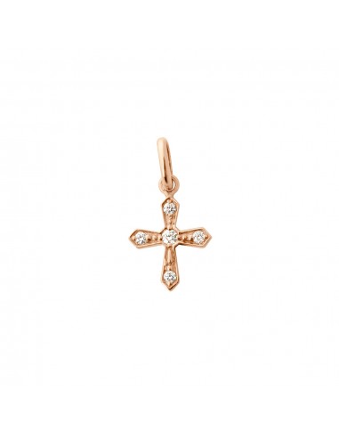 PENDENTIF GIGI CLOZEAU OR ROSE DIAMANTS CROIX VINTAGE chez Cornerstreet bien 