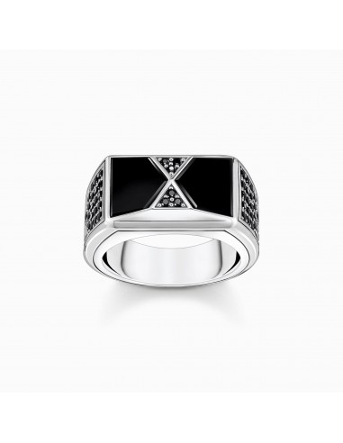 CHEVALIERE ARGENT THOMAS SABO ONYX NOIR ET PIERRES NOIRES À commander