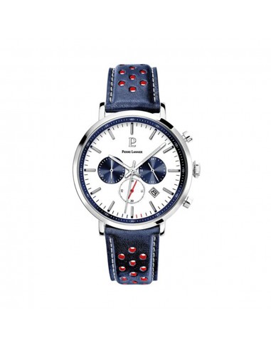 MONTRE PIERRE LANNIER HOMME BARON  ARGENTE CUIR BLEU destockage