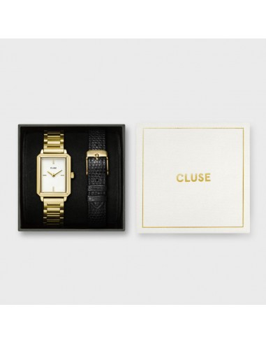 COFFRET CADEAU FLUETTE STEEL WATCH AND BLACK LEATHER LIZARD STRAP, GOLD COLOUR ouvre sa boutique