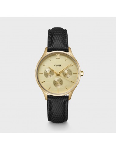 MINUIT MULTIFUNCTION LEATHER, BLACK LIZARD, GOLD COLOUR de pas cher