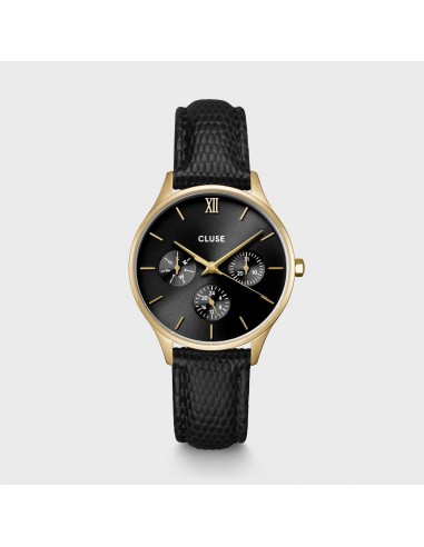 MINUIT MULTIFUNCTION LEATHER, BLACK WATCH LEATHER, BLACK LIZARD, GOLD le des métaux précieux