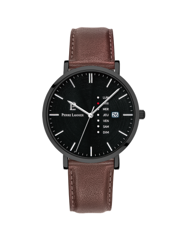 MONTRE PIERRE LANNIER HOMME DATA CADRAN NOIR CUIR BRUN online